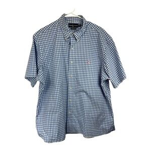 Ralph Lauren Size XXL Shirt Blue Gingham Short Sleeve Classic Fit Pink Pony